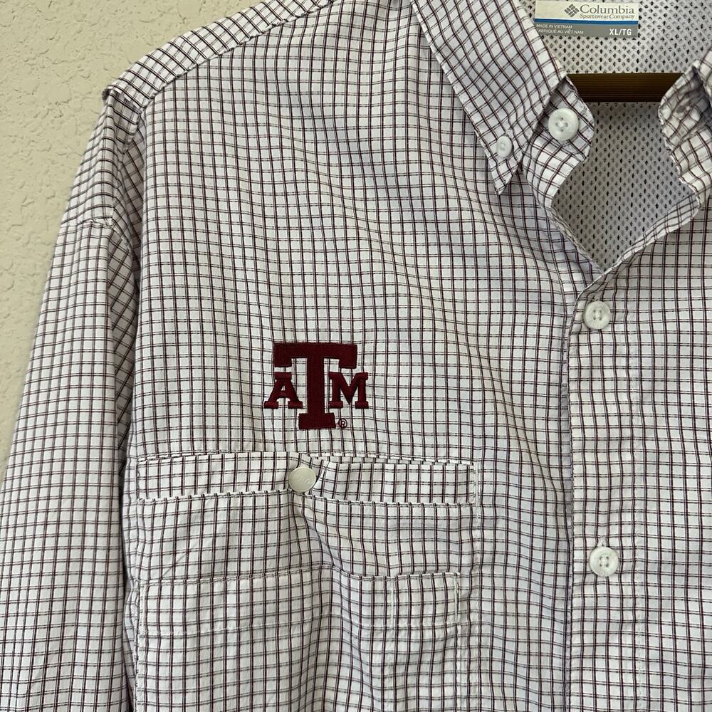 COLUMBIA PFG Super Tamiami Shirt White Burgundy Check Texas A&M Fishing - Picture 4 of 12